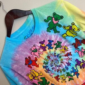 Liquid Blue Ladies Grateful Dead Tie-Dye Spiral Bears Short Sleeve Tee. Small